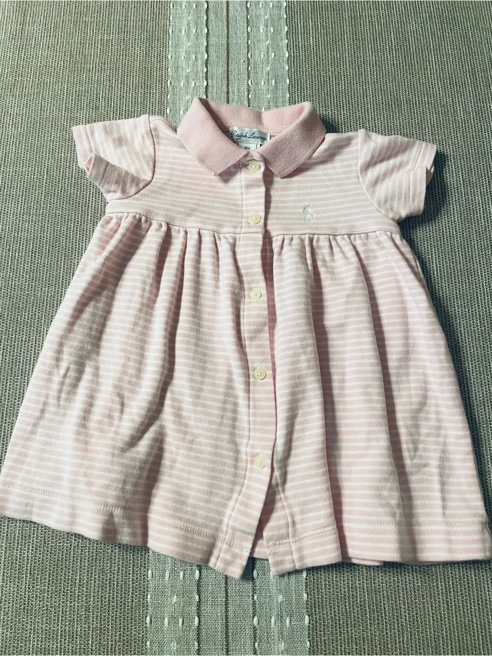 Vintage Ralph Lauren Baby Dress 9M Pink & White Striped Polo Dress